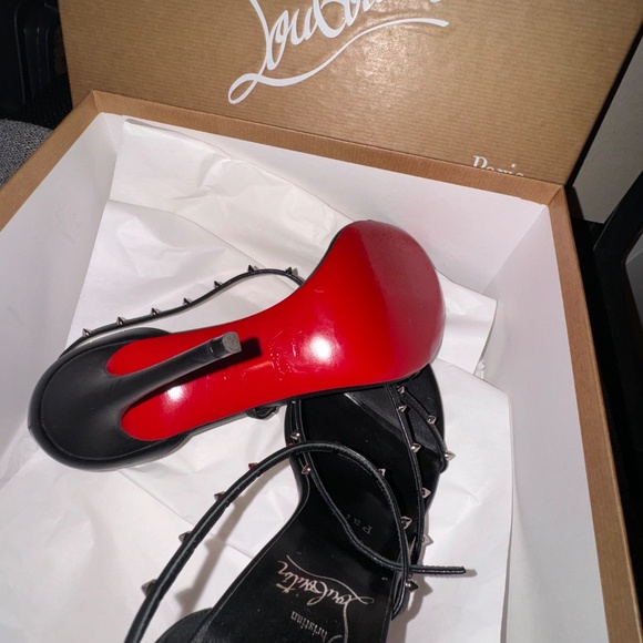 Christian Louboutin Black and Red Heels Strappy 36.5 RioJana Spikes Worn Once - Picture 5 of 11